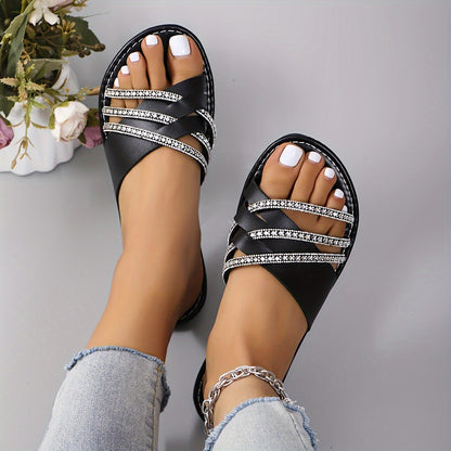 Schwarze Glitzersandalen - Glamour Strass Design - Sara