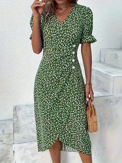 Grünes Blumenkleid mit Knöpfen - Laura