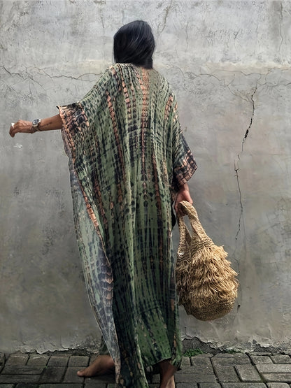 Armeegrüner Batik-Kaftan - Leila