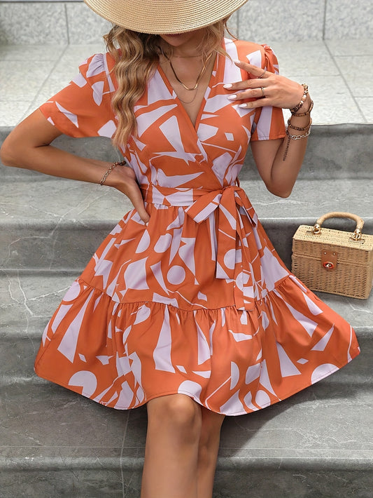 Orangenes Wickelkleid mit Blumenmuster - Amelie