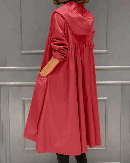 Lange kapuzenjacke mit reißverschluss und vordertaschen – damen