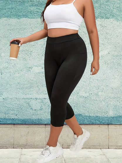 Plus Size Leggings mit Taschen - Schwarz