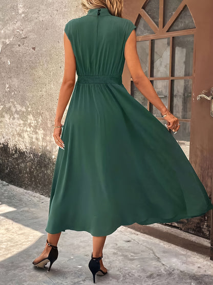 Dunkelzyanfarbenes Midikleid mit Stehkragen - Clara