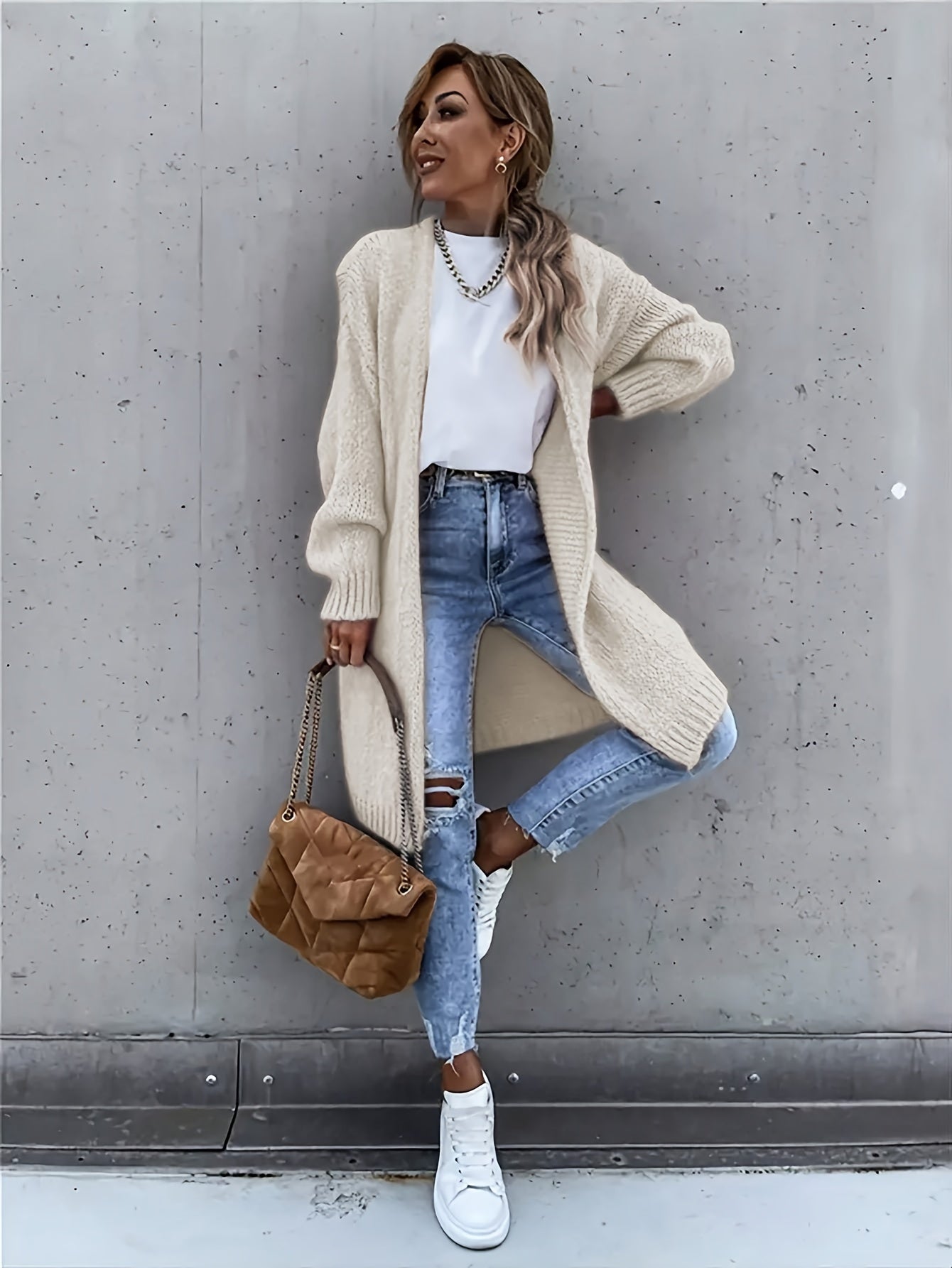 Strick-Cardigan mit Offenem Frontdesign – Lässiger und Gemütlicher Begleiter