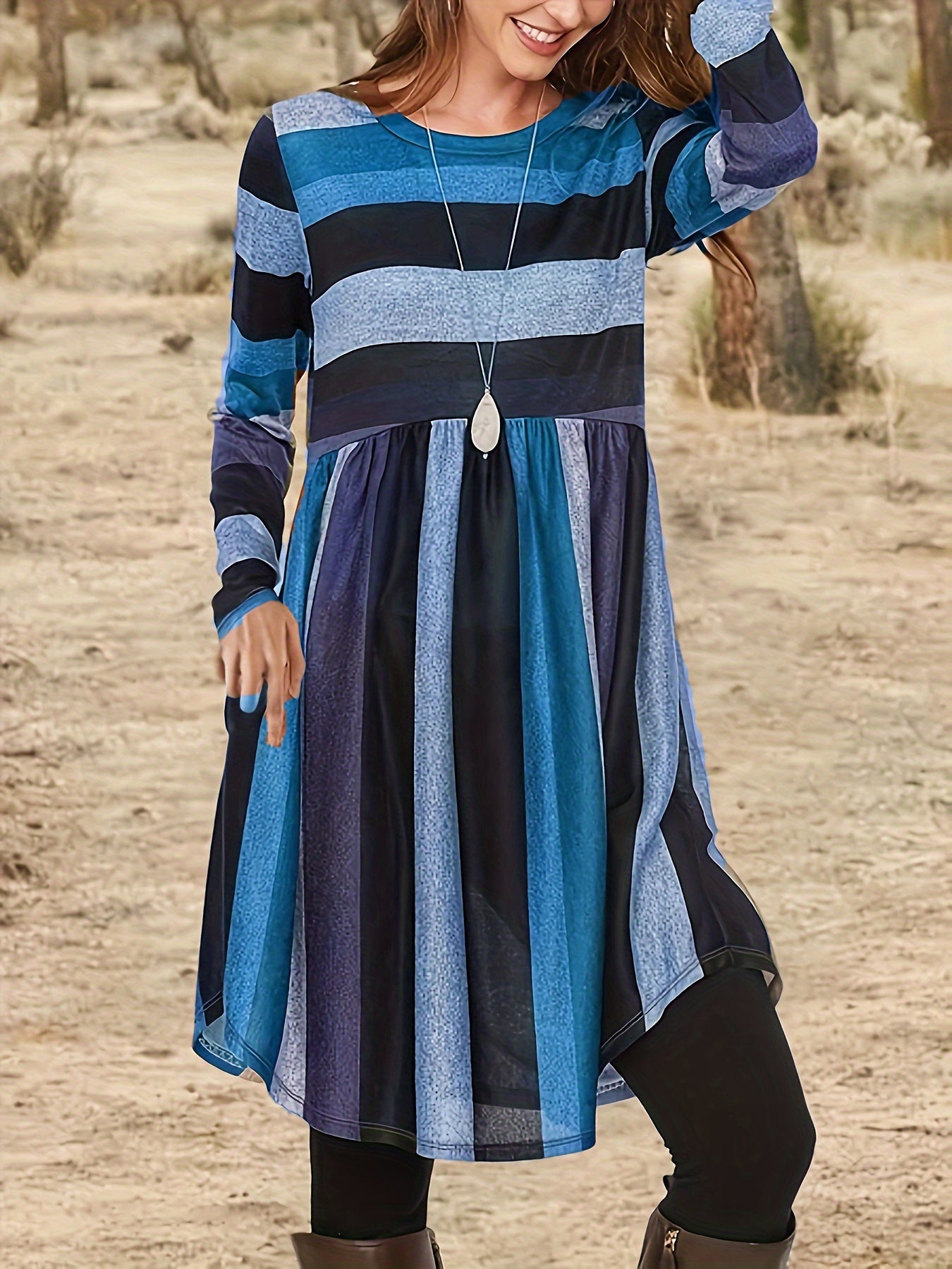 Blaues Streifen-Tunika-Kleid - Anna