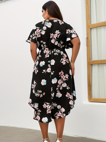 Blumiges Schwarzes Wickelkleid - Bella