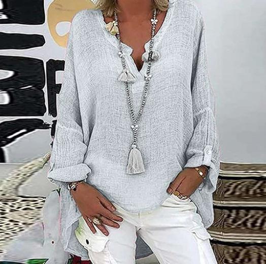 Hellblaue Baumwollbluse mit Knopfdetails - Nina