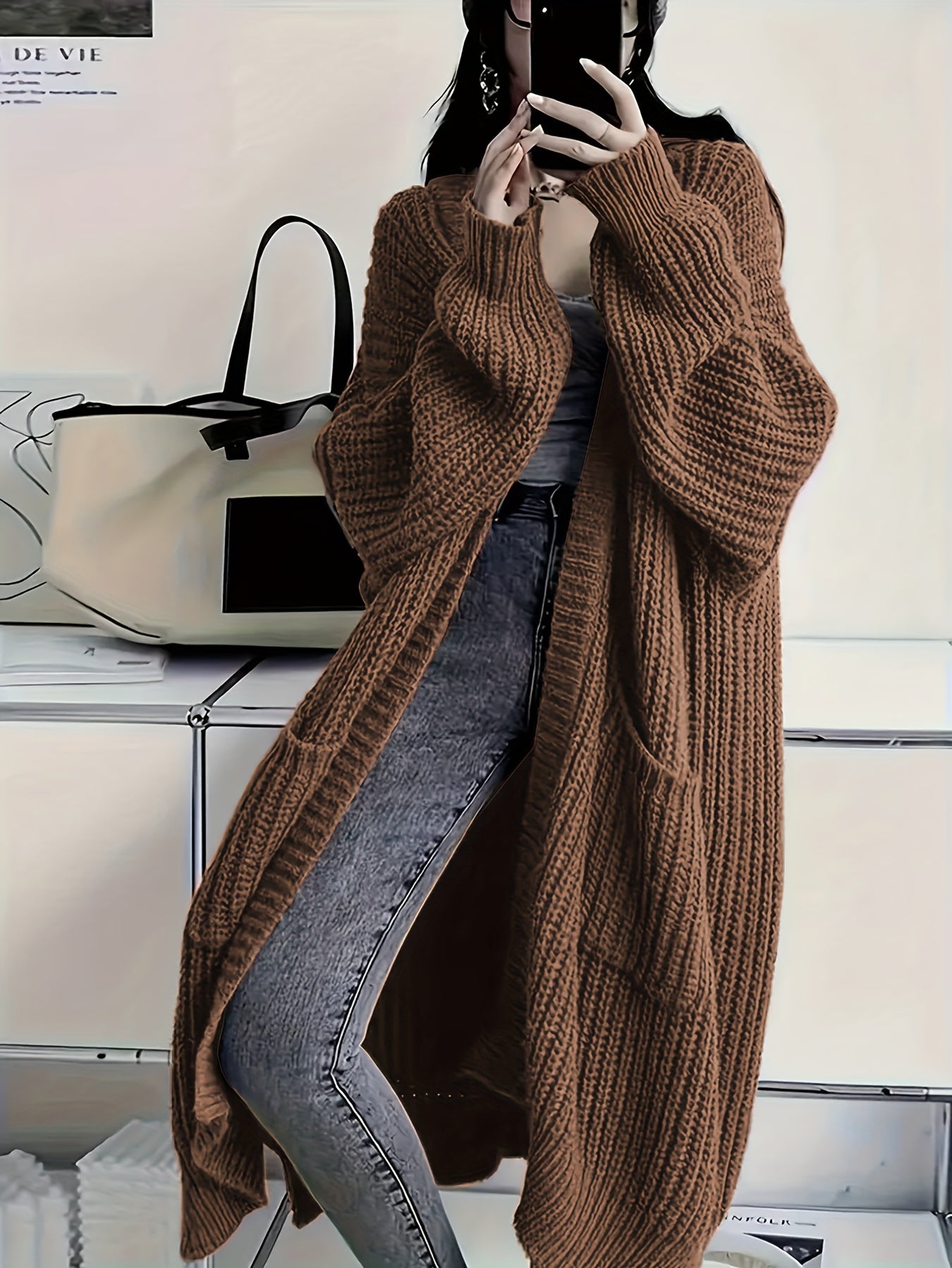 Grauer Strick-Cardigan mit offener Vorderseite - Nora