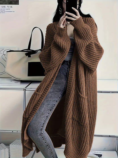 Grauer Strick-Cardigan mit offener Vorderseite - Nora