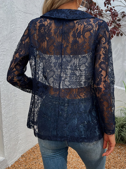 Blazer mit blumenspitze und offener front - isabella