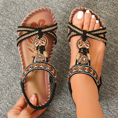Bronzene flache Sandalen mit Strass und Schmetterlingsdesign - Alina