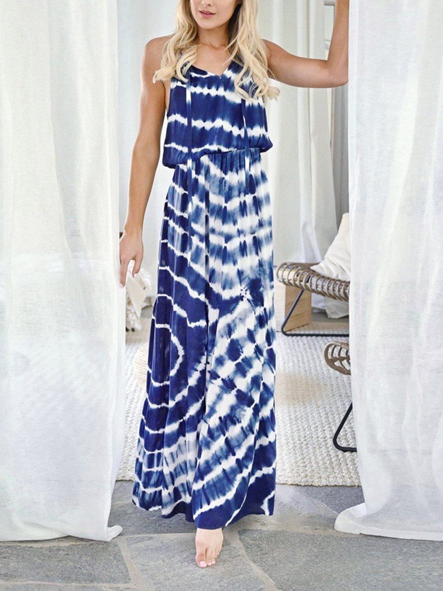 Kleid in Blau-Weiß - Sofia, Tie-Dye-Muster, Maxikleid