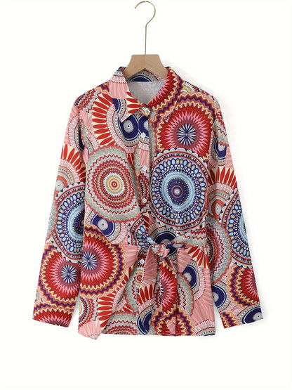 Bunte Geometrische Print-Bluse mit Krawattenfront - Zara