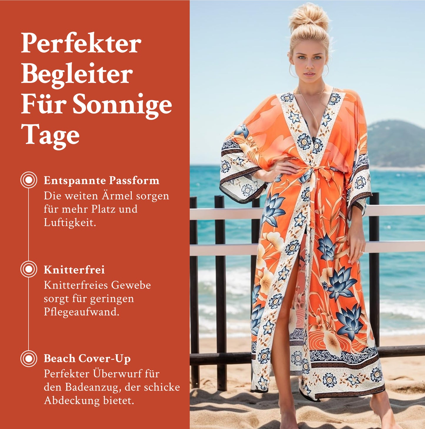Sofia | Leichter Roter Blumen-Kimono mit Batwing-Ärmeln