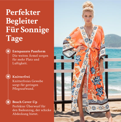 Sofia | Leichter Roter Blumen-Kimono mit Batwing-Ärmeln