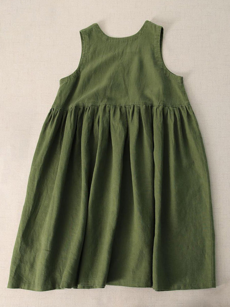 Beiges Ärmelloses Midikleid Mit Knopfdetails - Emma