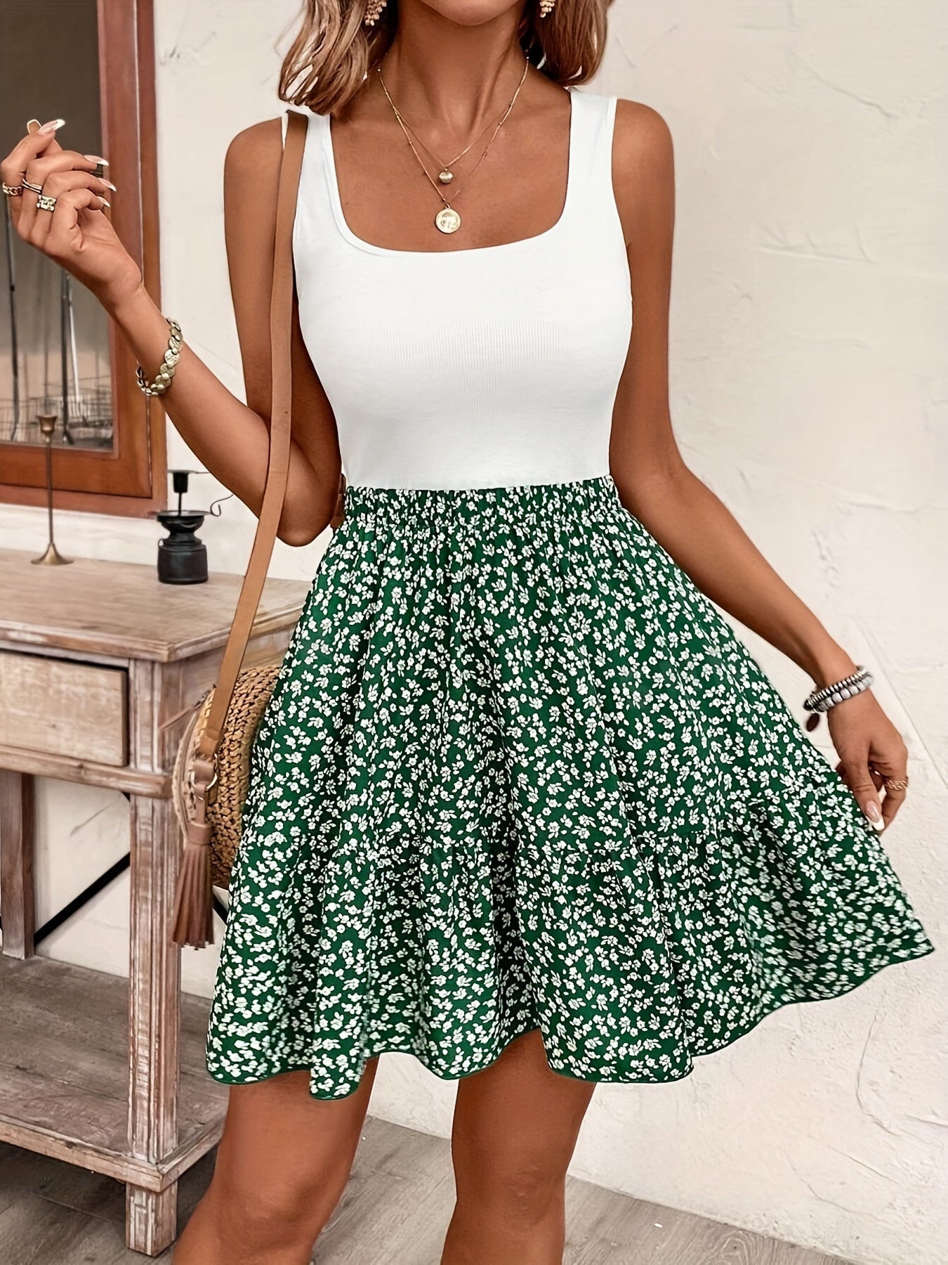 Grüner Blumenskirt mit Elastikbund - Lara