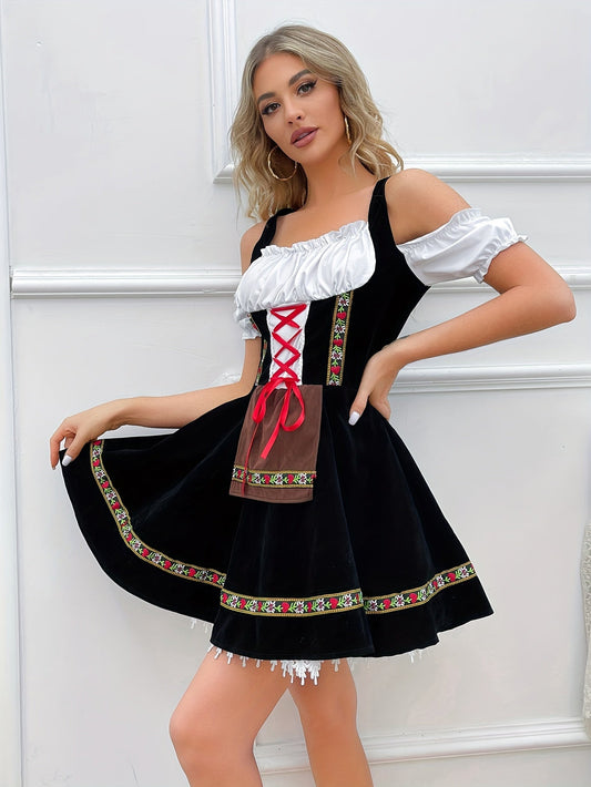 Godiva | mini-dirndl kleid mit stickbordüre und carmen-ausschnitt für frauen