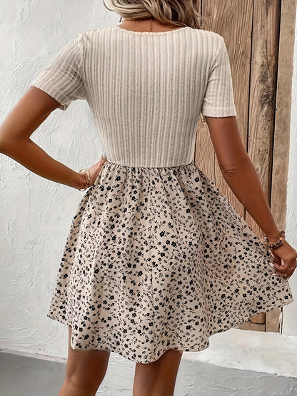 Aprikosen Blumenkleid Kurzarm - Lara