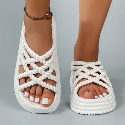 Weiße geflochtene Plateau-Sandalen - Mila