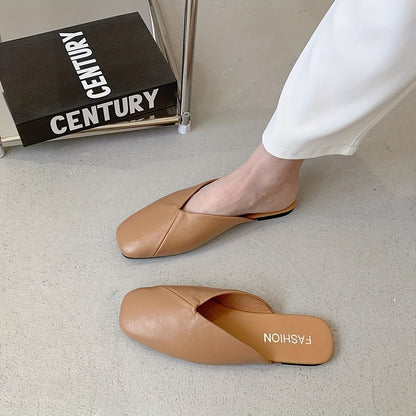 Elegante Beige Mules - Quadratische Spitze