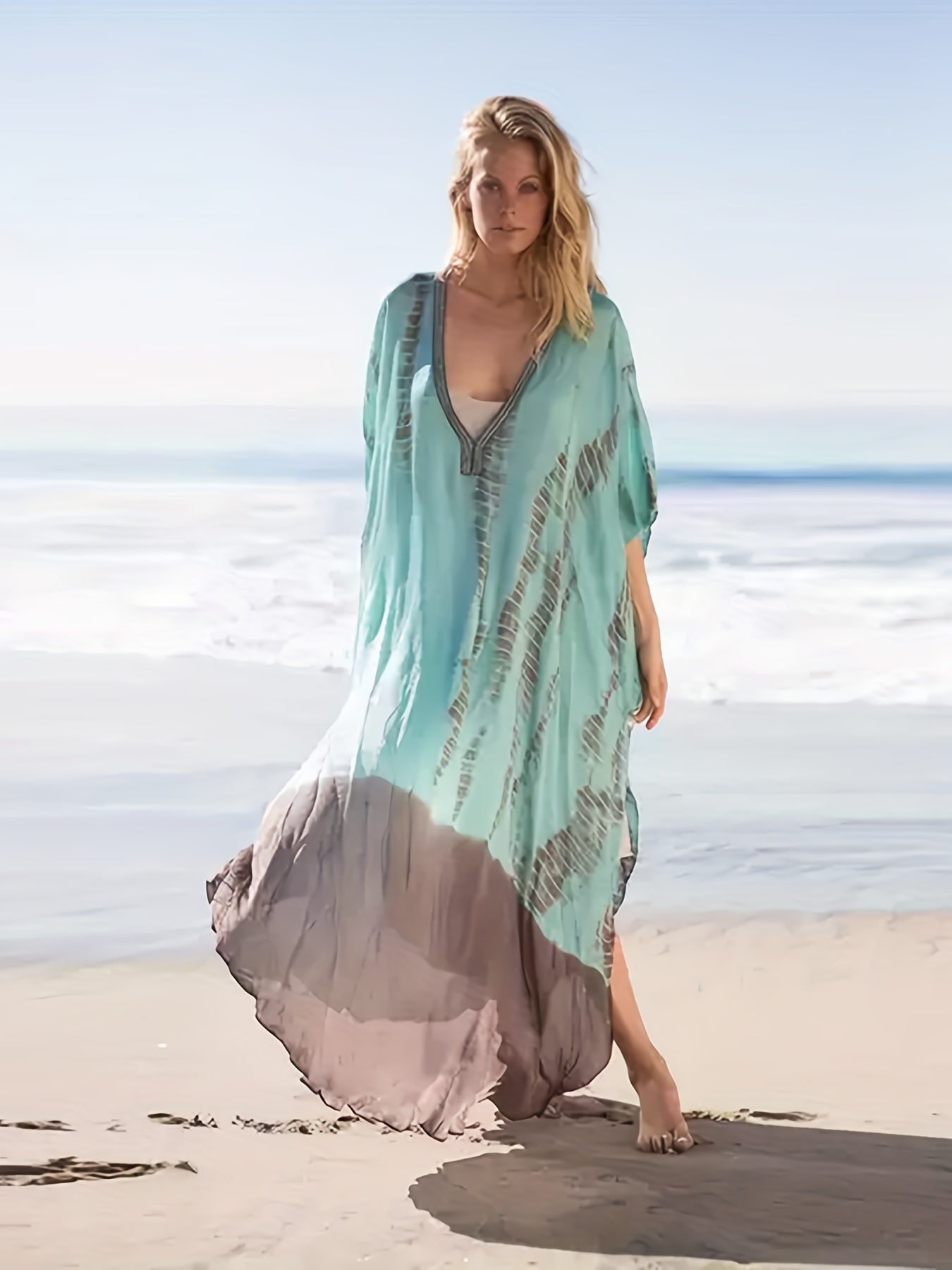 Grünes Boho Maxi-Kaftan Kleid - Ella