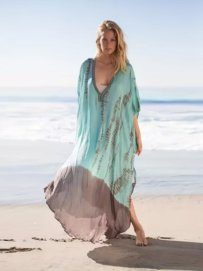 Grünes Boho Maxi-Kaftan Kleid - Ella