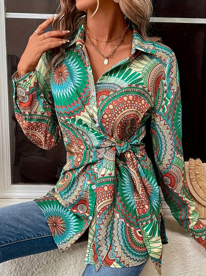 Bunte Geometrische Print-Bluse mit Krawattenfront - Zara