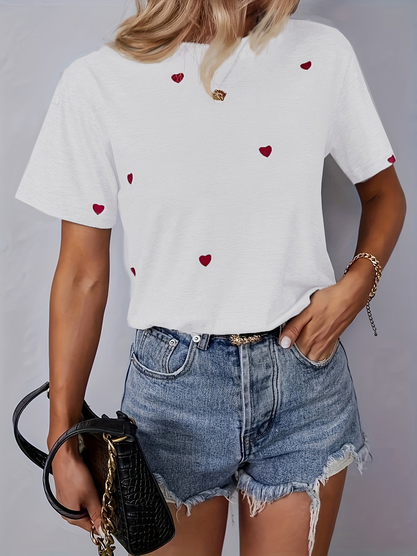 Beiges herz-muster t-shirt - emma