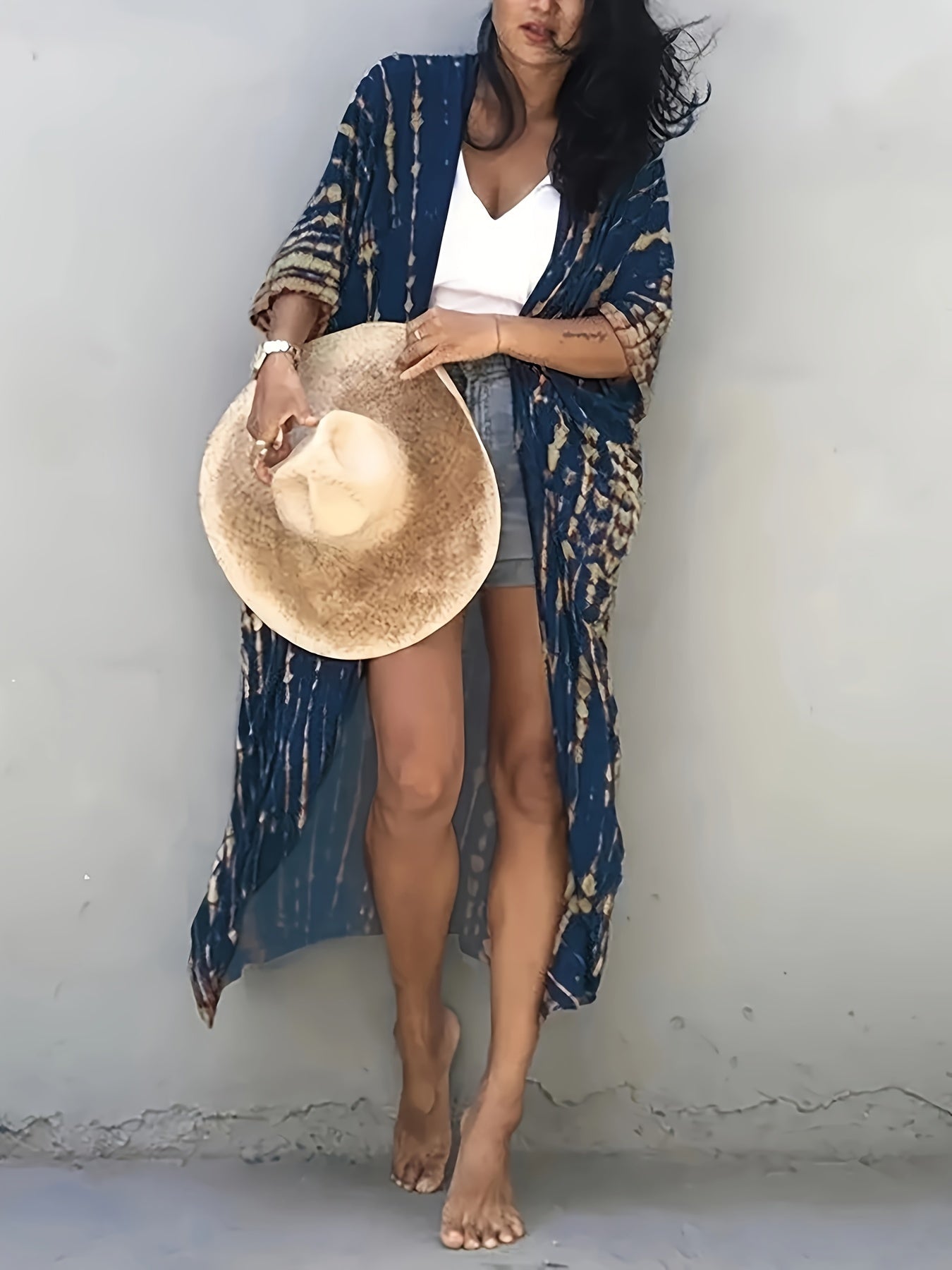 Schwarzes Boho-Kimono Kleid - Mila