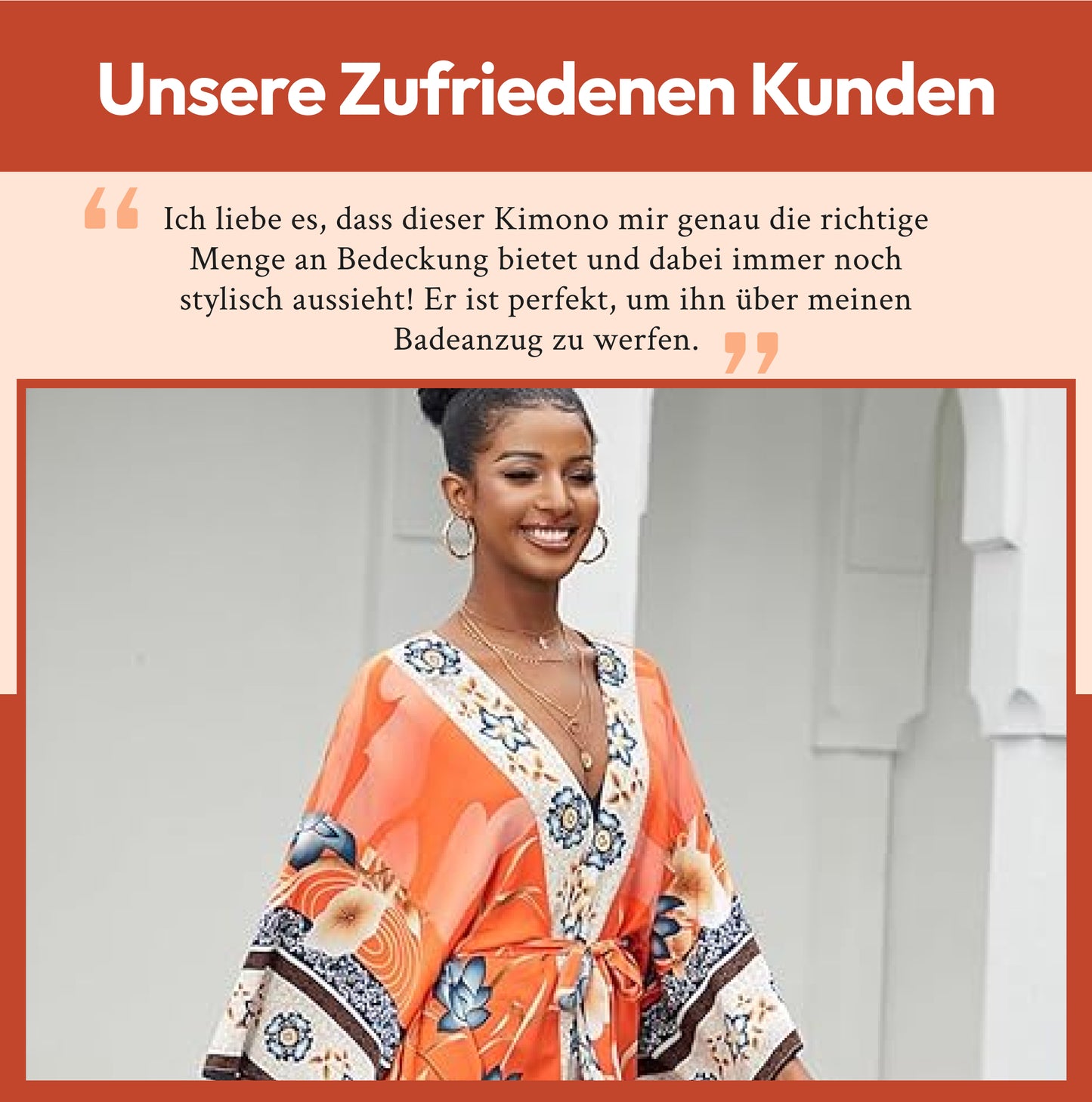 Sofia | Leichter Roter Blumen-Kimono mit Batwing-Ärmeln
