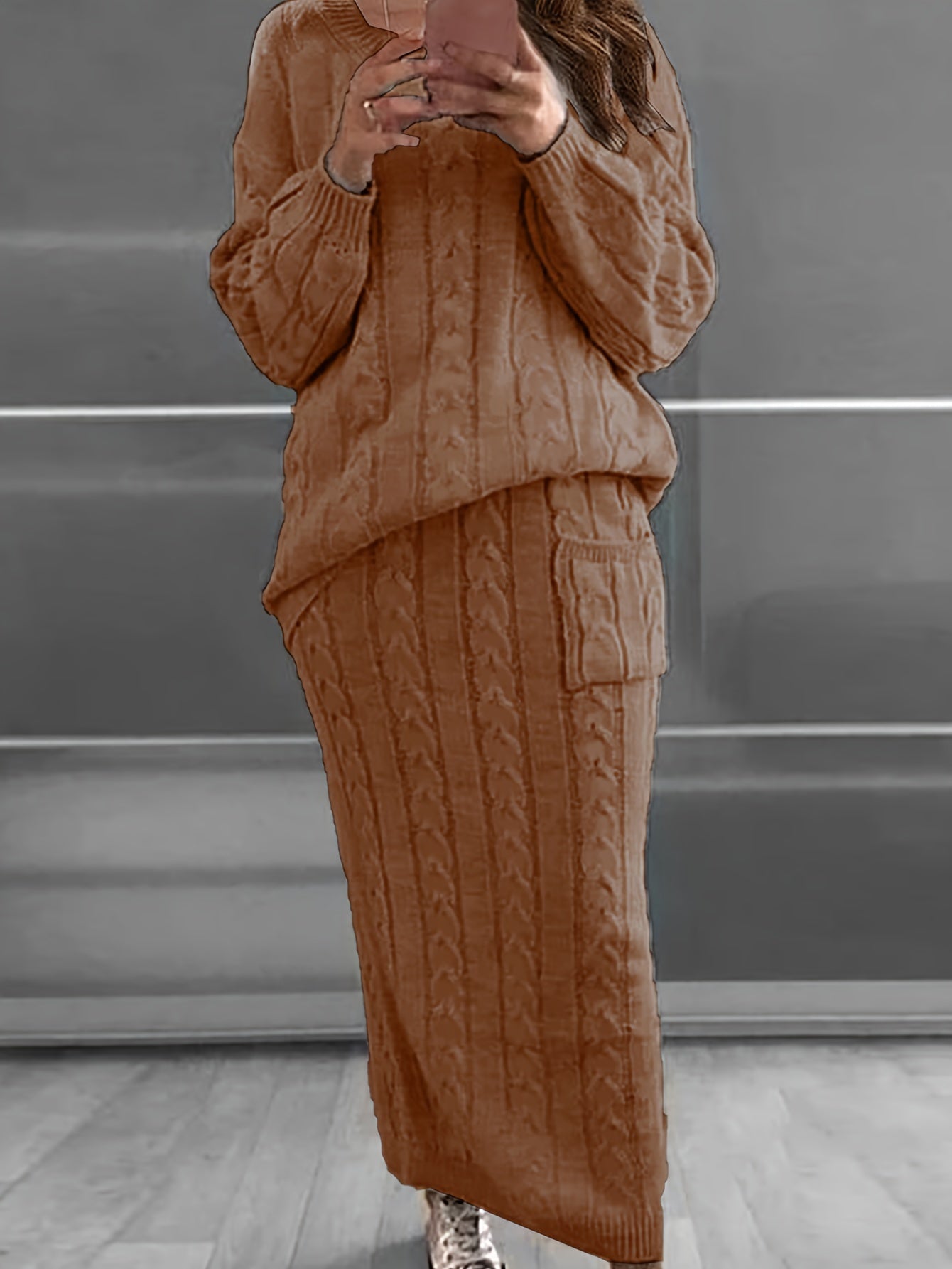 Beiges Strick-Outfit Set - Laura