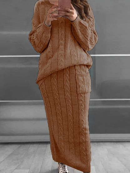 Beiges Strick-Outfit Set - Laura