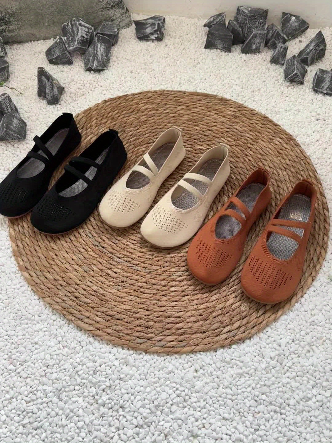 Schwarze Damen Strick Flats