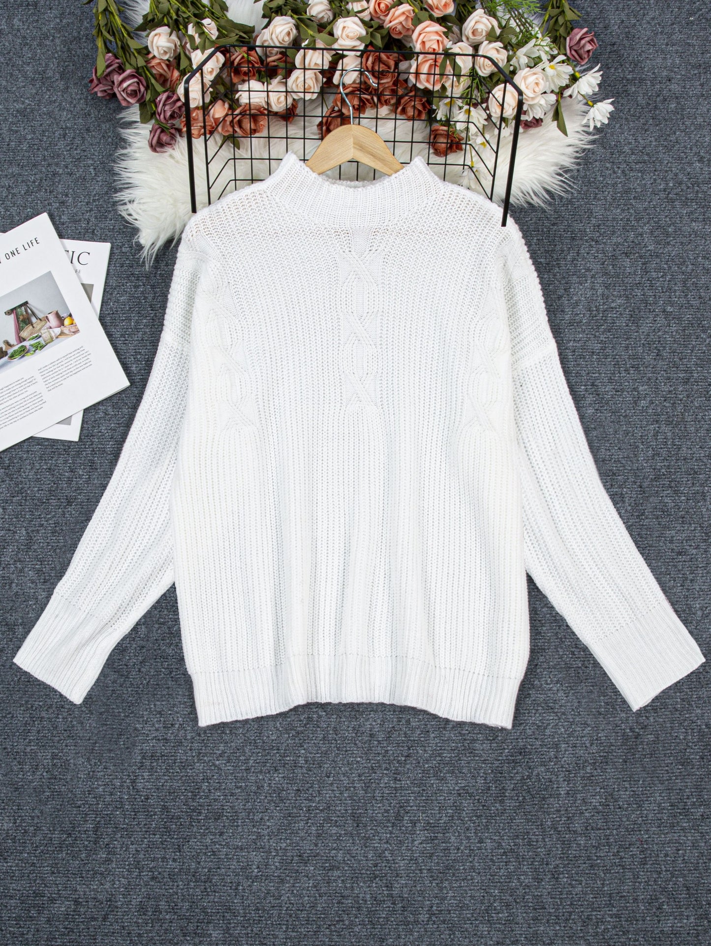 Blauer Jacquard Pullover in Plusgröße - Mia