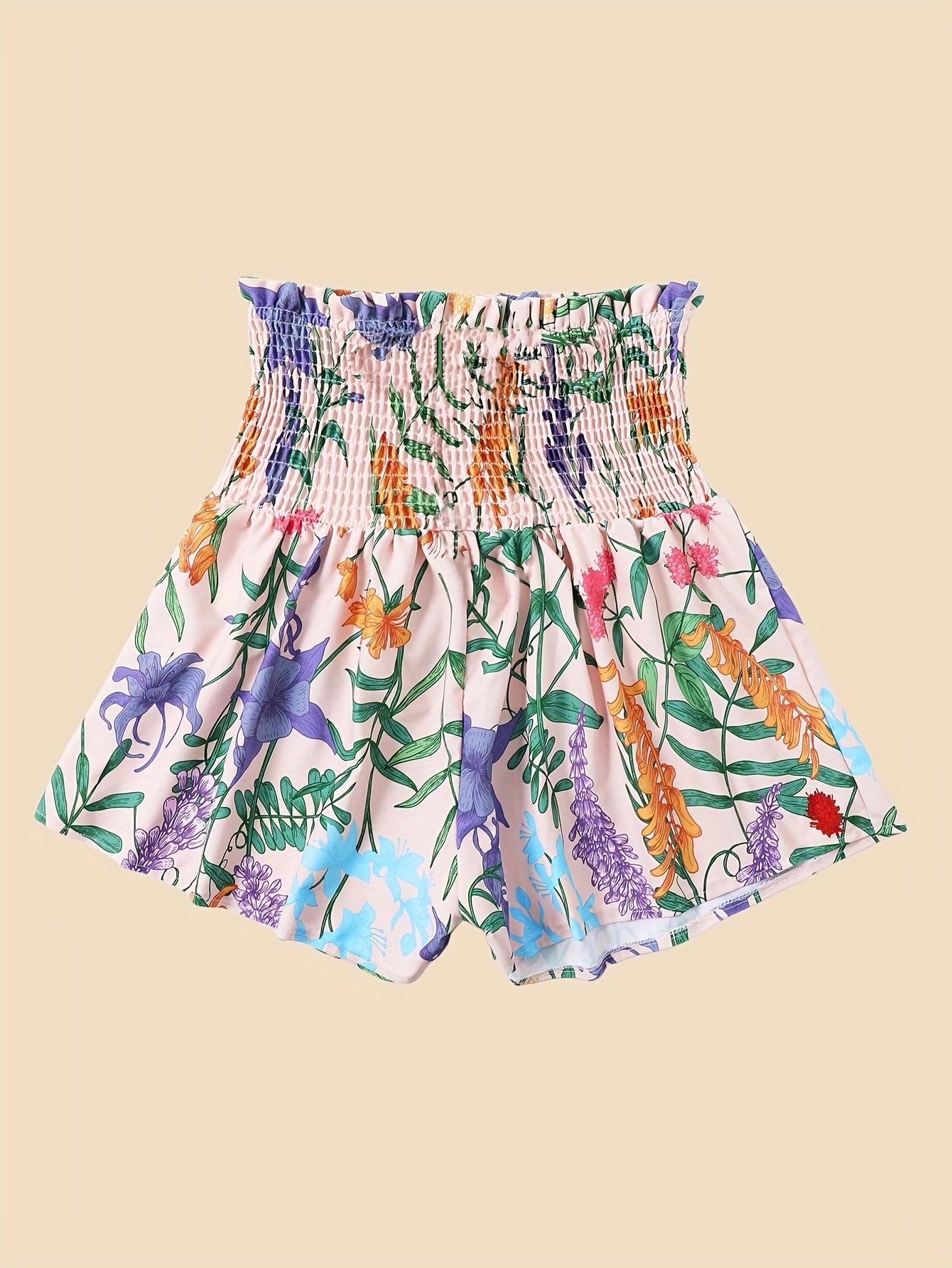 Blumen-High-Waist-Shorts - Rosa