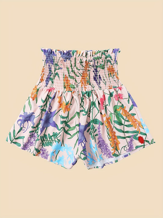 Blumen-High-Waist-Shorts - Rosa