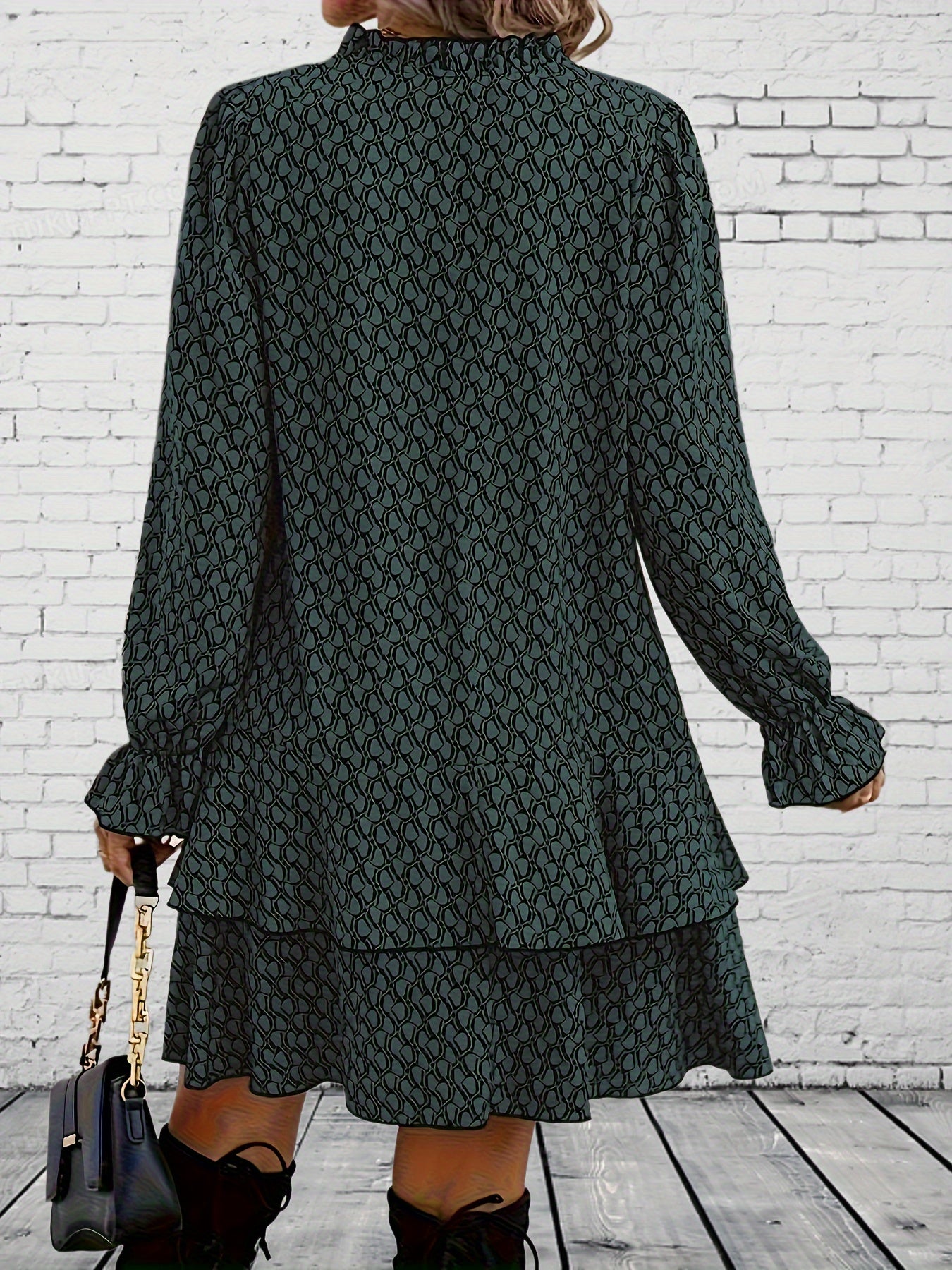 Khaki Gemustertes Rüschenkleid - Nora