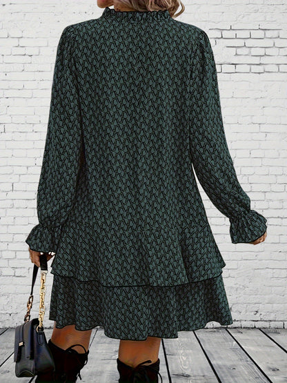 Khaki Gemustertes Rüschenkleid - Nora