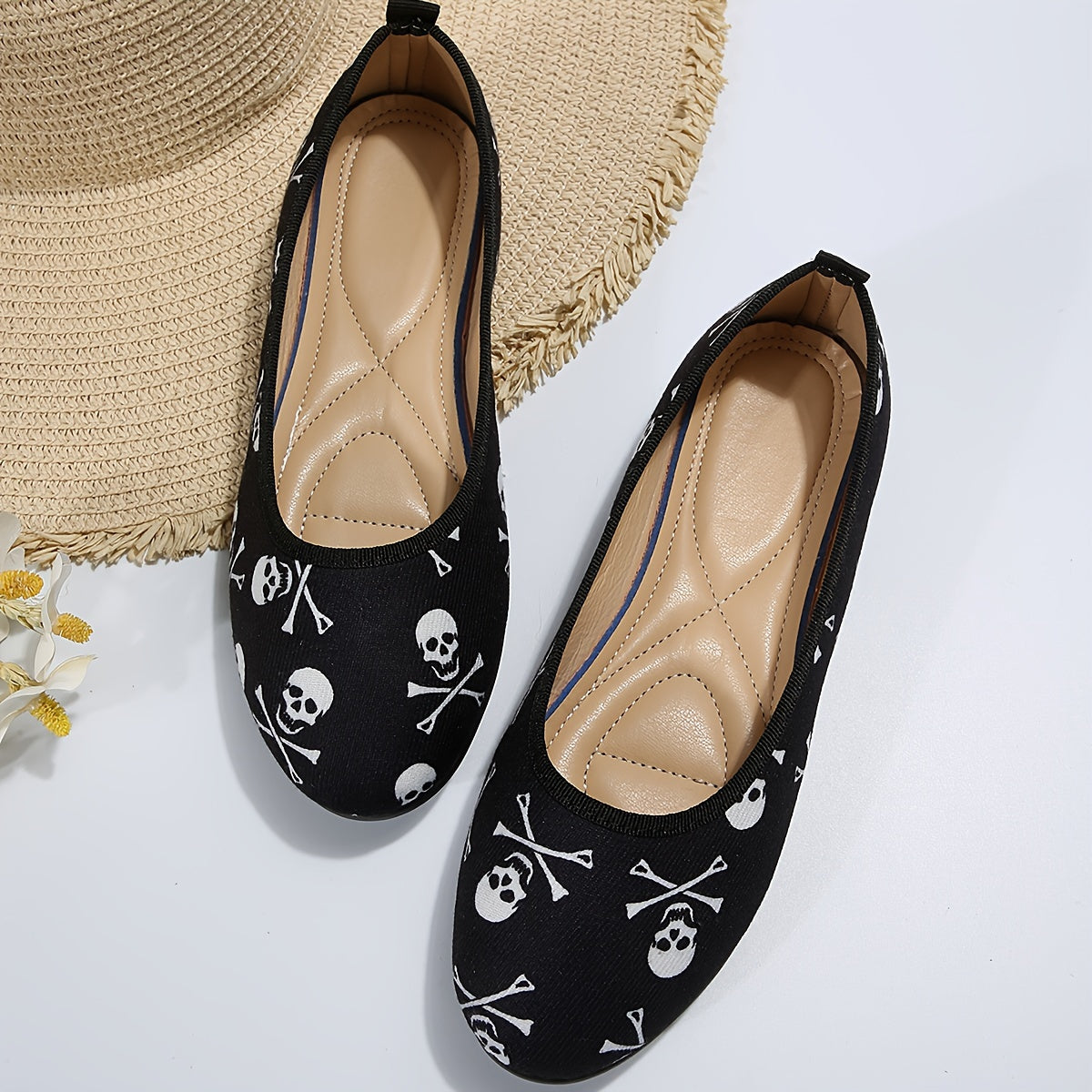 Damen Totenkopf Slip-On Schuhe – Bequeme Halloween Flache Schuhe