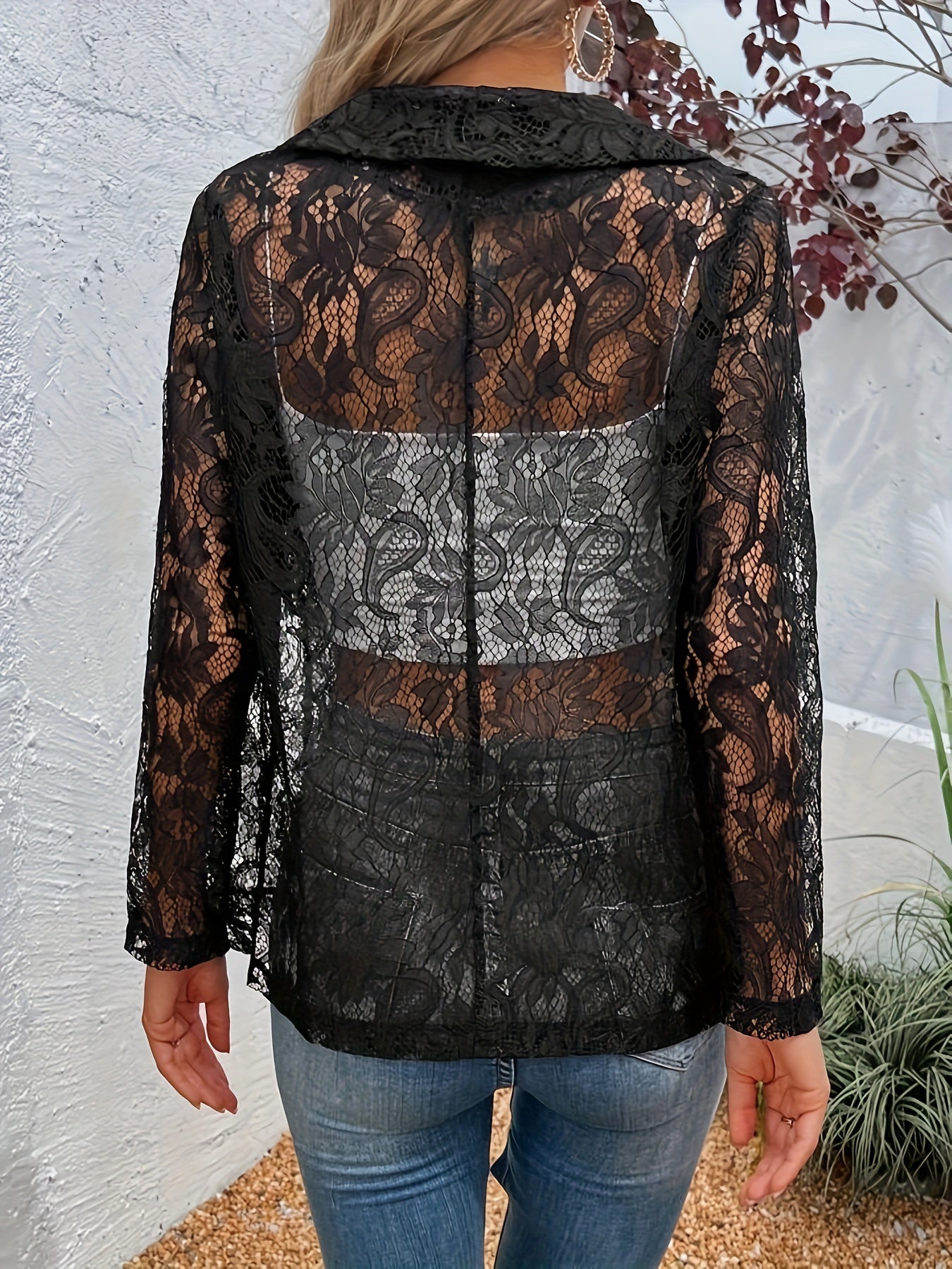 Blazer mit blumenspitze und offener front - isabella