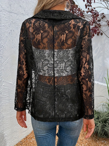 Blazer mit blumenspitze und offener front - isabella