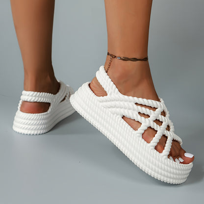Weiße geflochtene Plateau-Sandalen - Mila