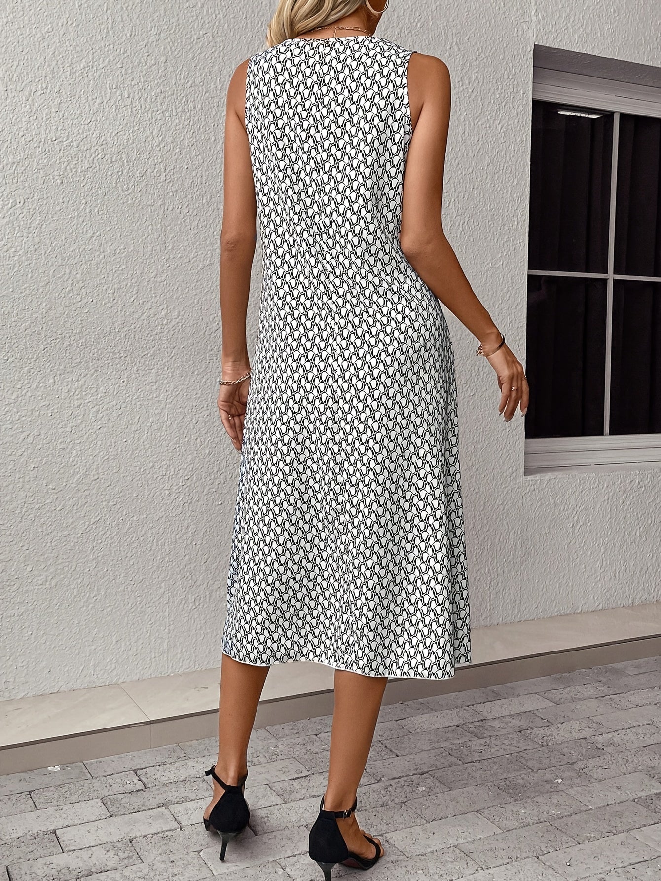 Schwarzes Allover Print Midi-Kleid - Lina