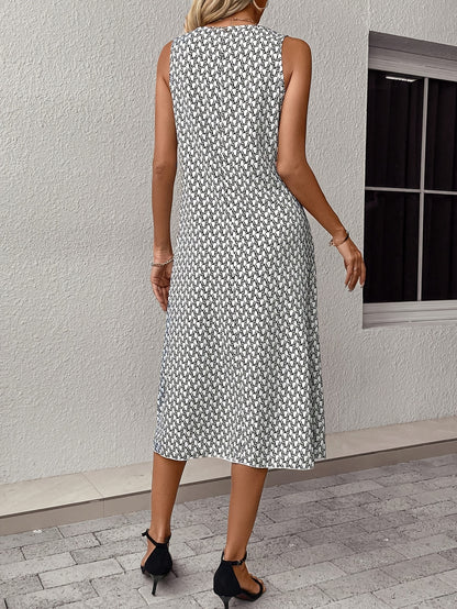 Schwarzes Allover Print Midi-Kleid - Lina