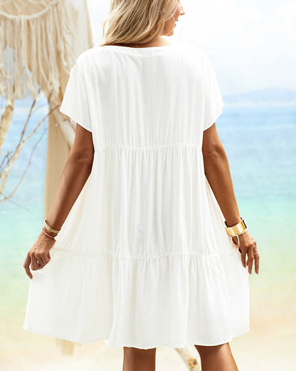 Luftiges V-Ausschnitt Sommerkleid mit Rüschendetail