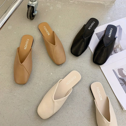 Elegante Beige Mules - Quadratische Spitze