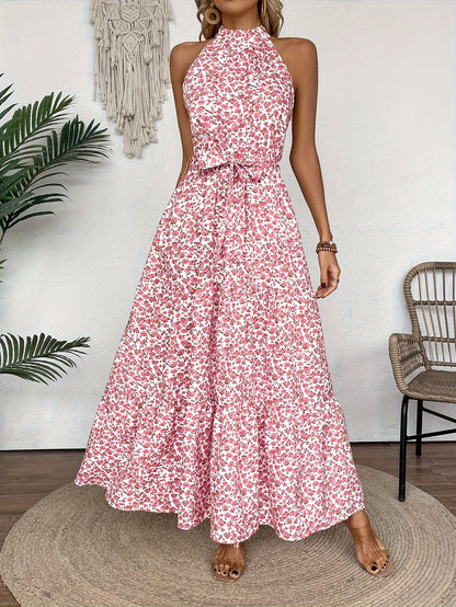 Rosa Blumenkleid mit Halterneck - Mia