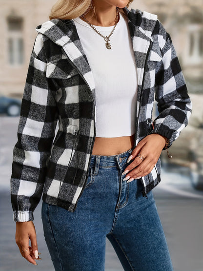 Karierte Kapuzenjacke mit lässigem Drop-Shoulder-Design