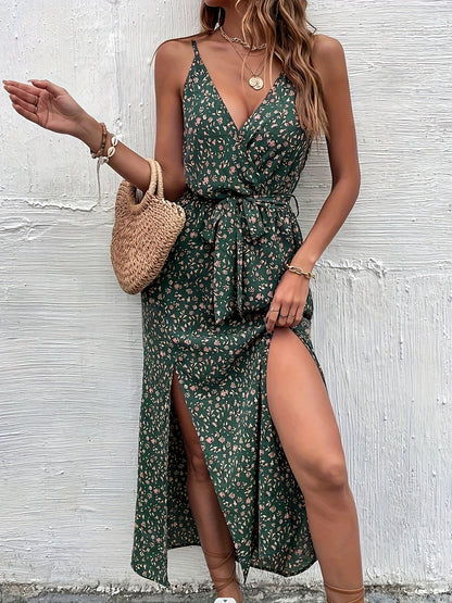 Grünes Blumenkleid Spaghettiträger - Isabelle